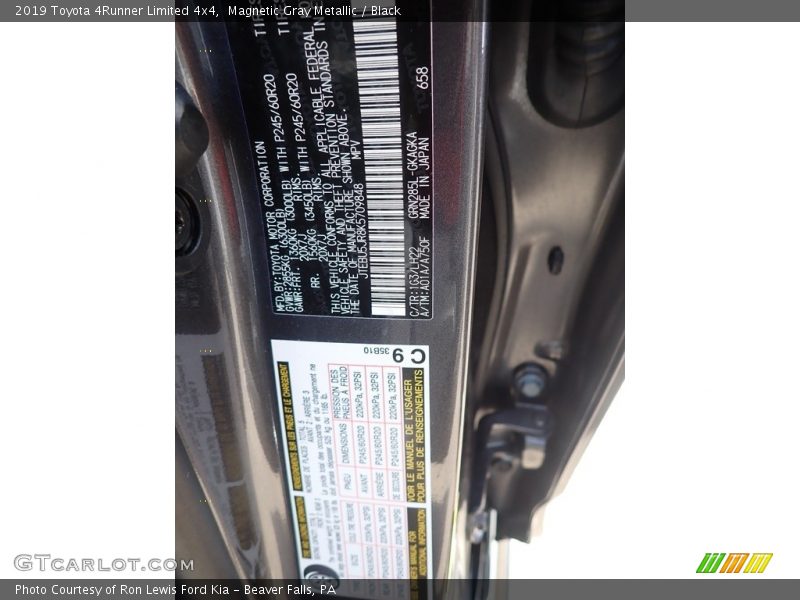 Magnetic Gray Metallic / Black 2019 Toyota 4Runner Limited 4x4