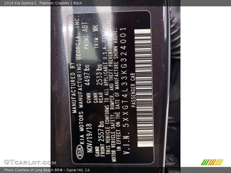 Platinum Graphite / Black 2019 Kia Optima S