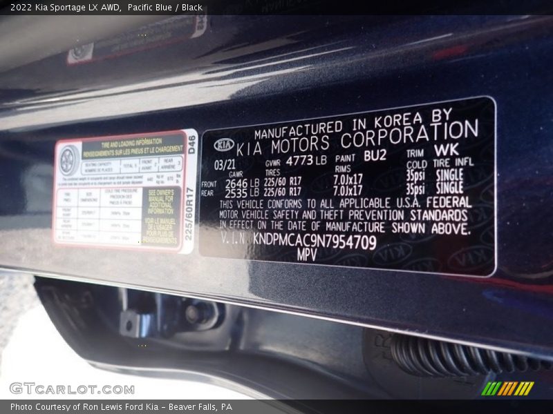 Pacific Blue / Black 2022 Kia Sportage LX AWD