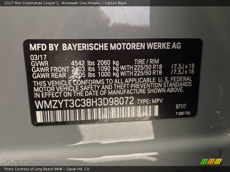 Moonwalk Grey Metallic / Carbon Black 2017 Mini Countryman Cooper S