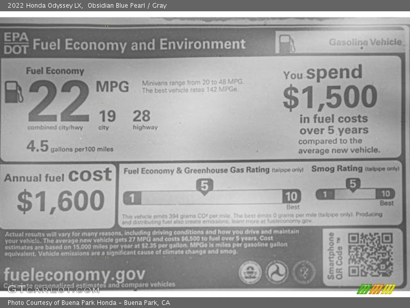 Obsidian Blue Pearl / Gray 2022 Honda Odyssey LX