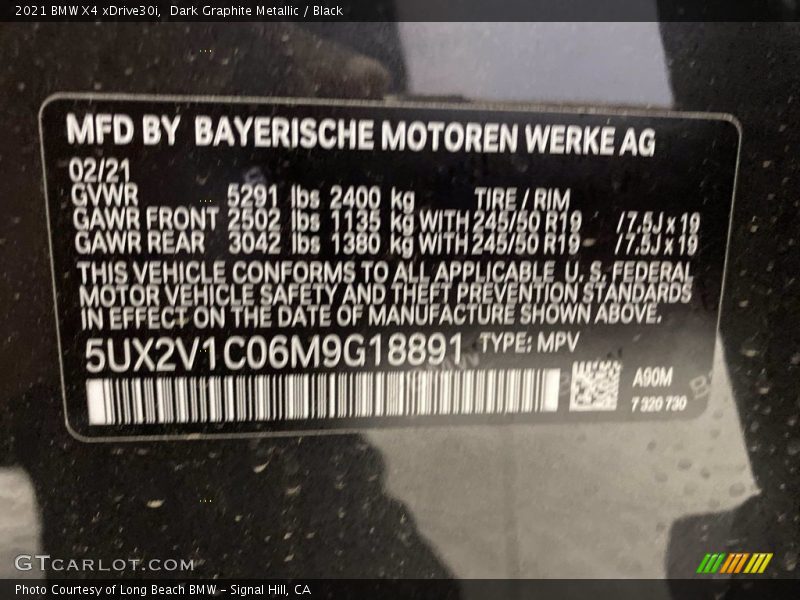 Dark Graphite Metallic / Black 2021 BMW X4 xDrive30i