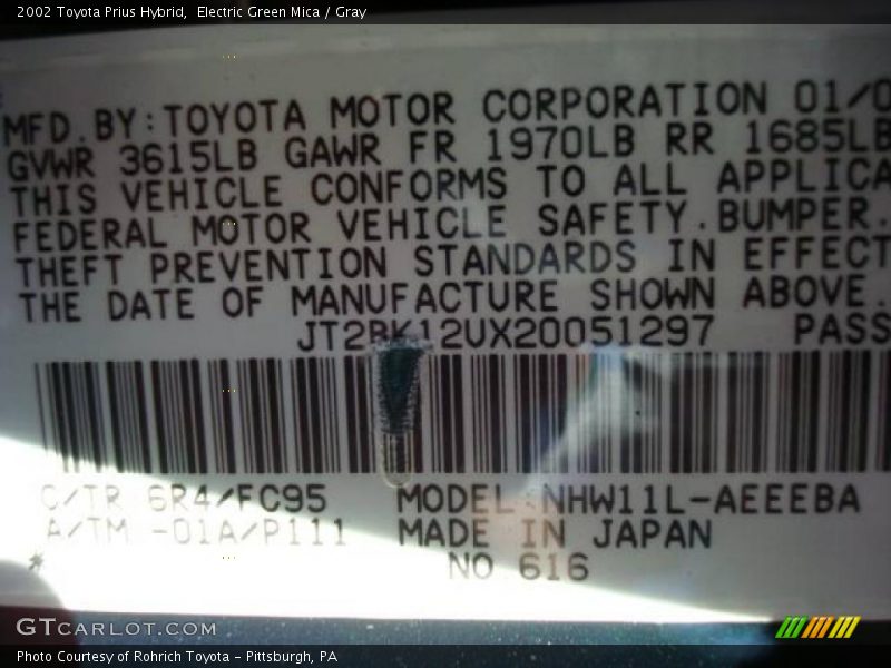 Electric Green Mica / Gray 2002 Toyota Prius Hybrid