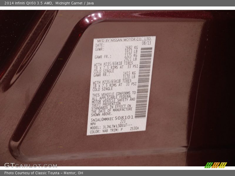 Midnight Garnet / Java 2014 Infiniti QX60 3.5 AWD