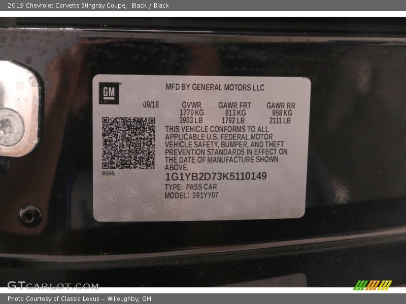 Black / Black 2019 Chevrolet Corvette Stingray Coupe