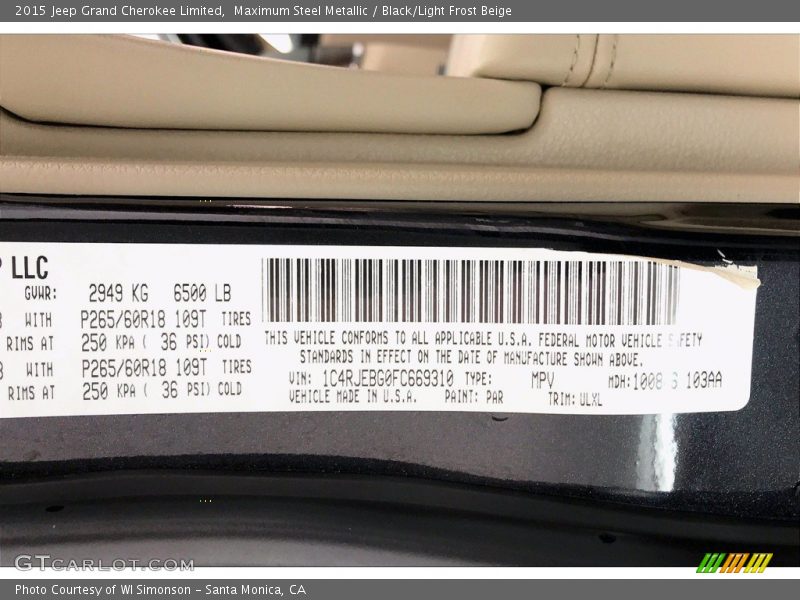Maximum Steel Metallic / Black/Light Frost Beige 2015 Jeep Grand Cherokee Limited