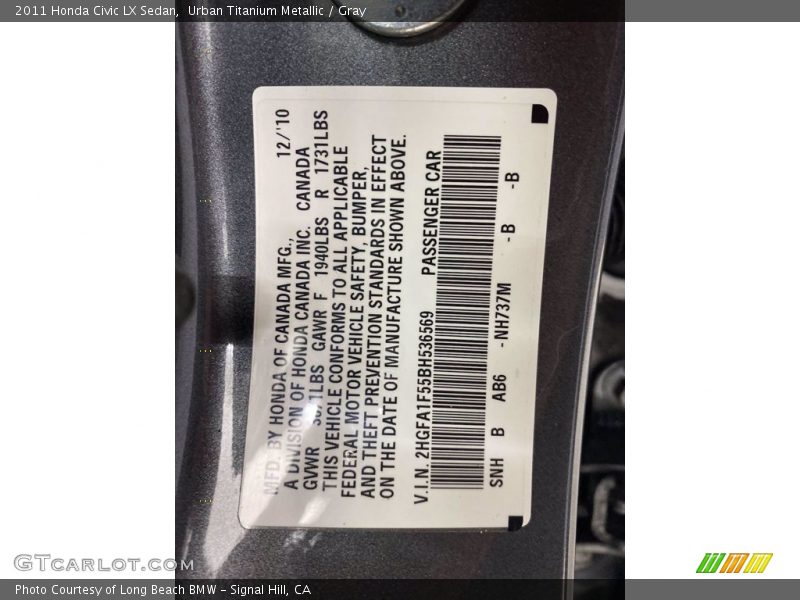 Urban Titanium Metallic / Gray 2011 Honda Civic LX Sedan