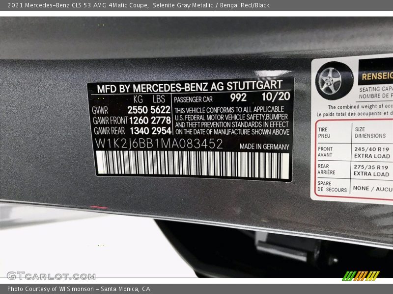 Selenite Gray Metallic / Bengal Red/Black 2021 Mercedes-Benz CLS 53 AMG 4Matic Coupe
