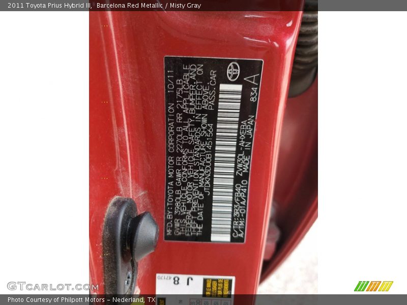 Barcelona Red Metallic / Misty Gray 2011 Toyota Prius Hybrid III