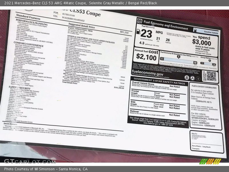 Selenite Gray Metallic / Bengal Red/Black 2021 Mercedes-Benz CLS 53 AMG 4Matic Coupe