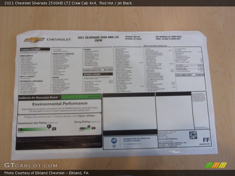  2021 Silverado 2500HD LTZ Crew Cab 4x4 Window Sticker