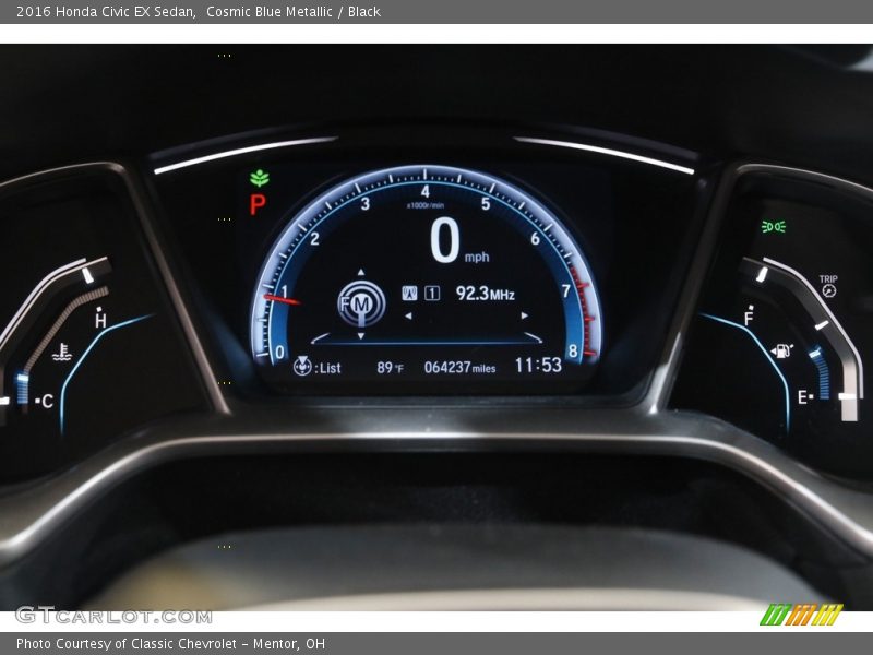 Cosmic Blue Metallic / Black 2016 Honda Civic EX Sedan