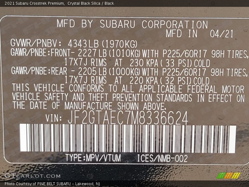 Crystal Black Silica / Black 2021 Subaru Crosstrek Premium