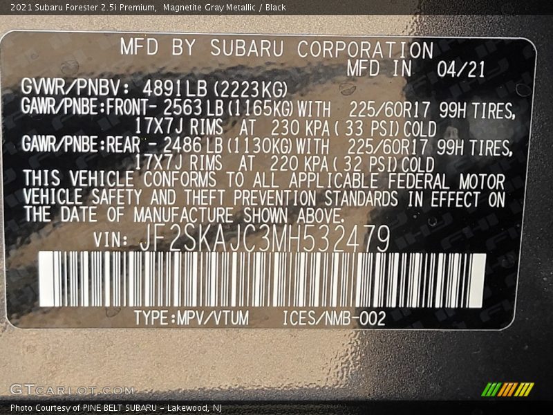 Magnetite Gray Metallic / Black 2021 Subaru Forester 2.5i Premium