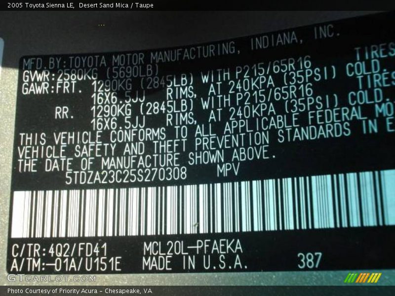 Desert Sand Mica / Taupe 2005 Toyota Sienna LE