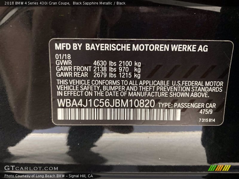 Black Sapphire Metallic / Black 2018 BMW 4 Series 430i Gran Coupe
