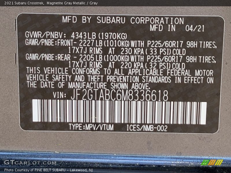Magnetite Gray Metallic / Gray 2021 Subaru Crosstrek