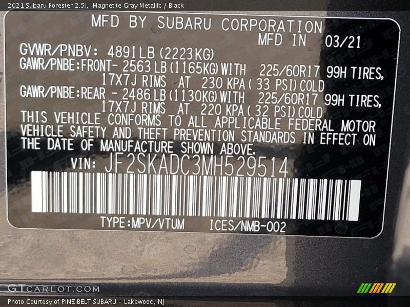 Magnetite Gray Metallic / Black 2021 Subaru Forester 2.5i