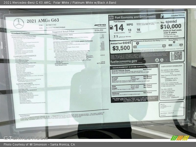  2021 G 63 AMG Window Sticker