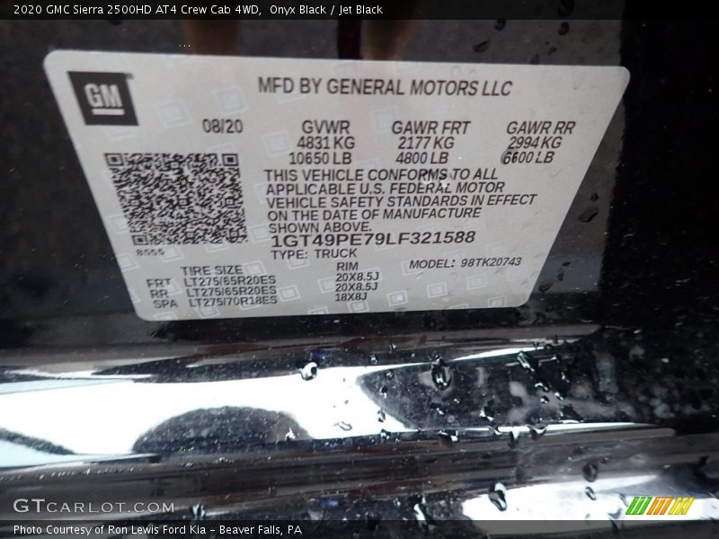 Onyx Black / Jet Black 2020 GMC Sierra 2500HD AT4 Crew Cab 4WD