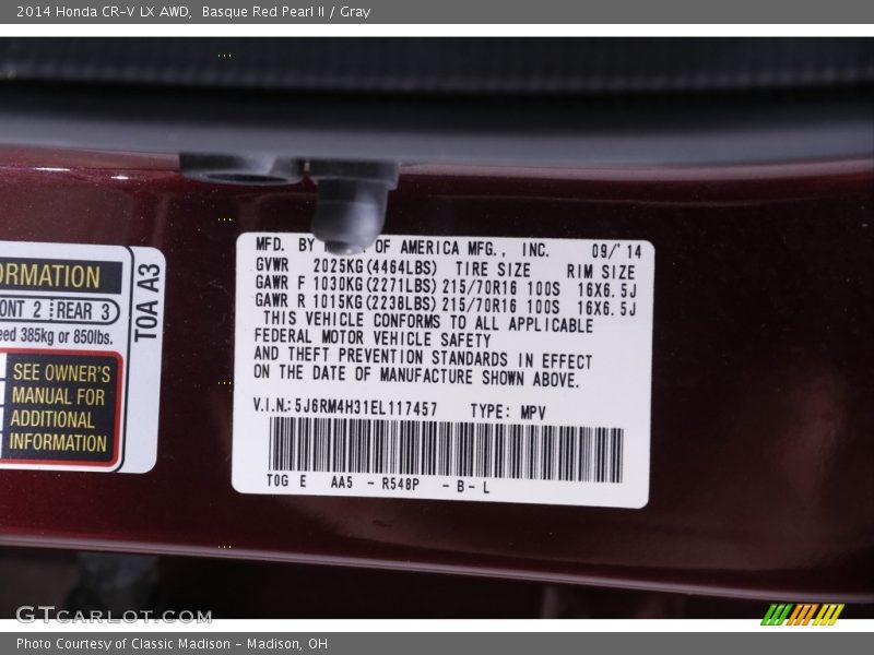 Basque Red Pearl II / Gray 2014 Honda CR-V LX AWD