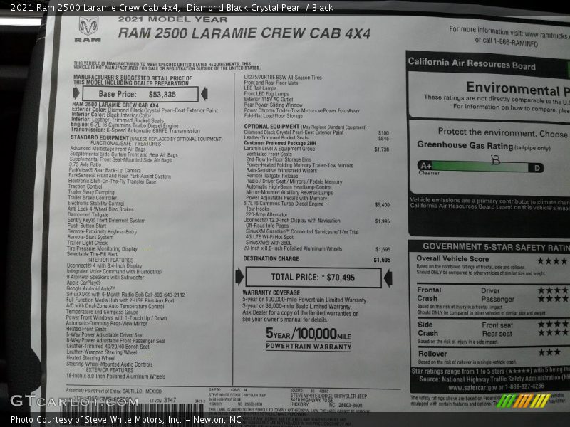 Diamond Black Crystal Pearl / Black 2021 Ram 2500 Laramie Crew Cab 4x4
