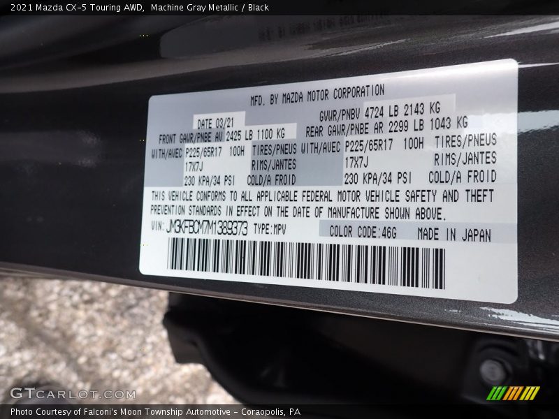 2021 CX-5 Touring AWD Machine Gray Metallic Color Code 46G