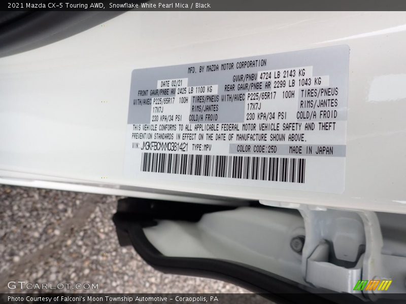 Snowflake White Pearl Mica / Black 2021 Mazda CX-5 Touring AWD