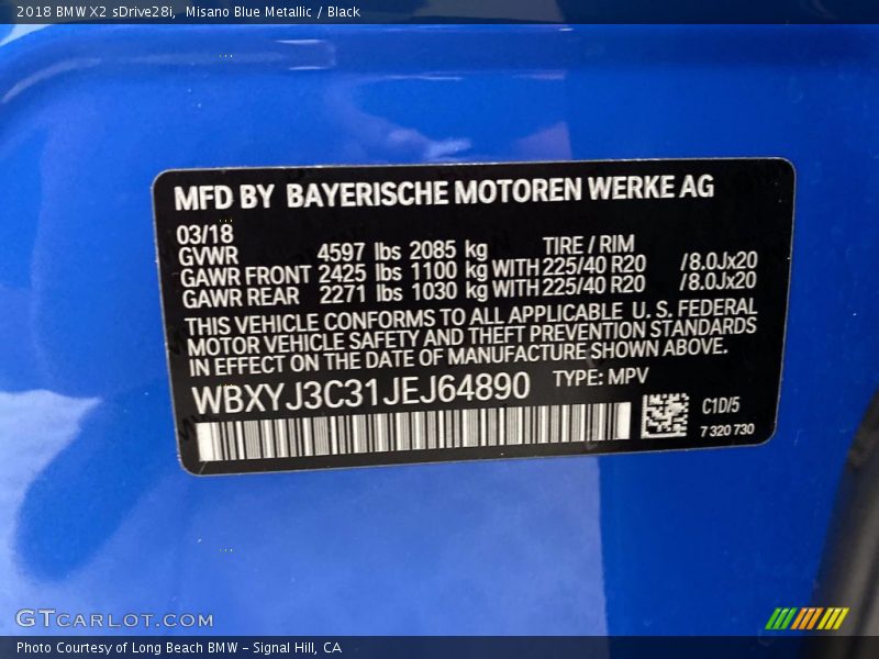 2018 X2 sDrive28i Misano Blue Metallic Color Code C10