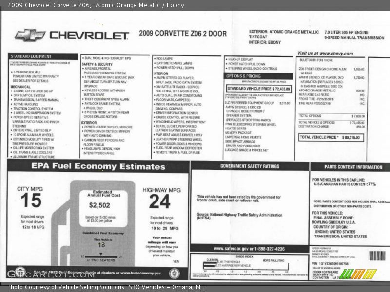 Atomic Orange Metallic / Ebony 2009 Chevrolet Corvette Z06