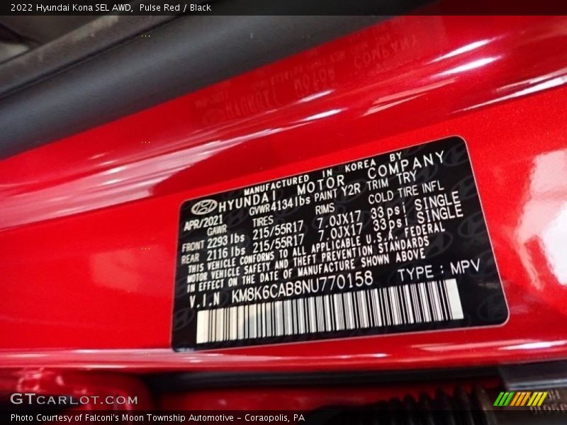 Pulse Red / Black 2022 Hyundai Kona SEL AWD