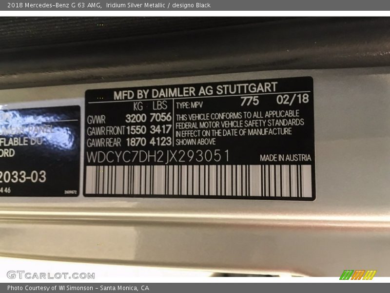 2018 G 63 AMG Iridium Silver Metallic Color Code 775