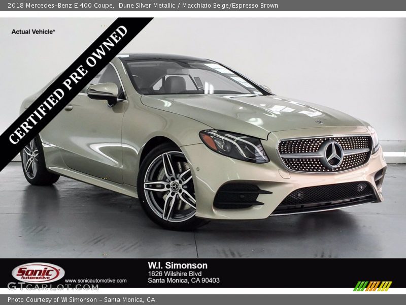 Dune Silver Metallic / Macchiato Beige/Espresso Brown 2018 Mercedes-Benz E 400 Coupe