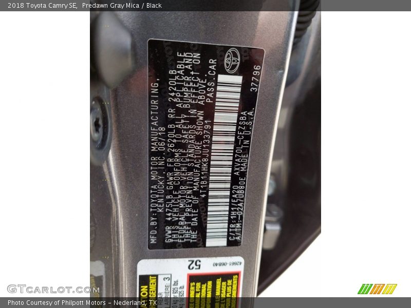 Predawn Gray Mica / Black 2018 Toyota Camry SE