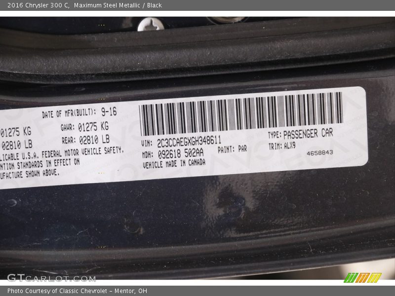 2016 300 C Maximum Steel Metallic Color Code PAR