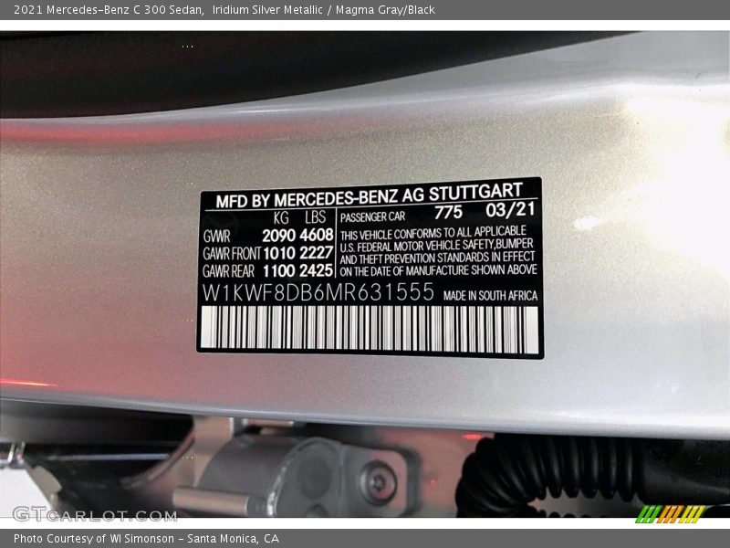 Iridium Silver Metallic / Magma Gray/Black 2021 Mercedes-Benz C 300 Sedan