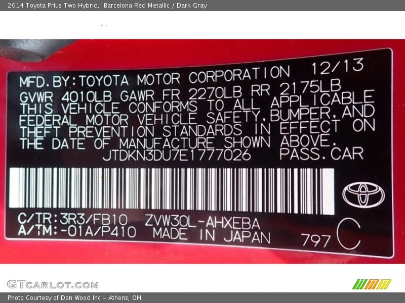 Barcelona Red Metallic / Dark Gray 2014 Toyota Prius Two Hybrid