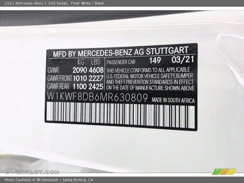 Polar White / Black 2021 Mercedes-Benz C 300 Sedan