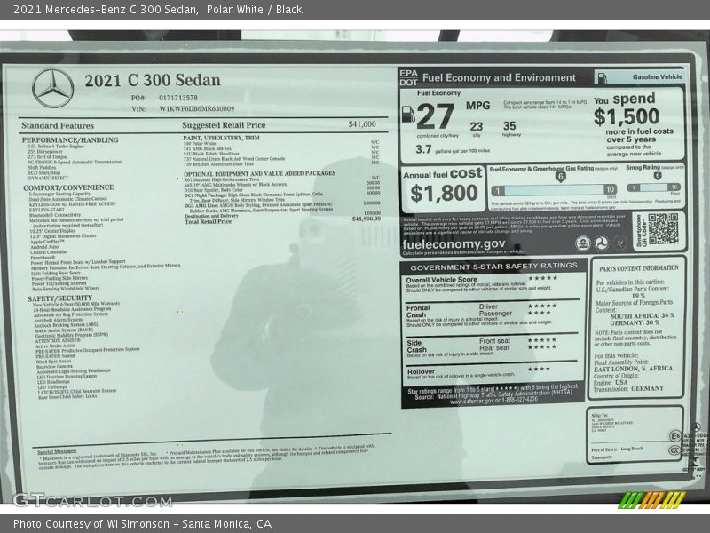 Polar White / Black 2021 Mercedes-Benz C 300 Sedan