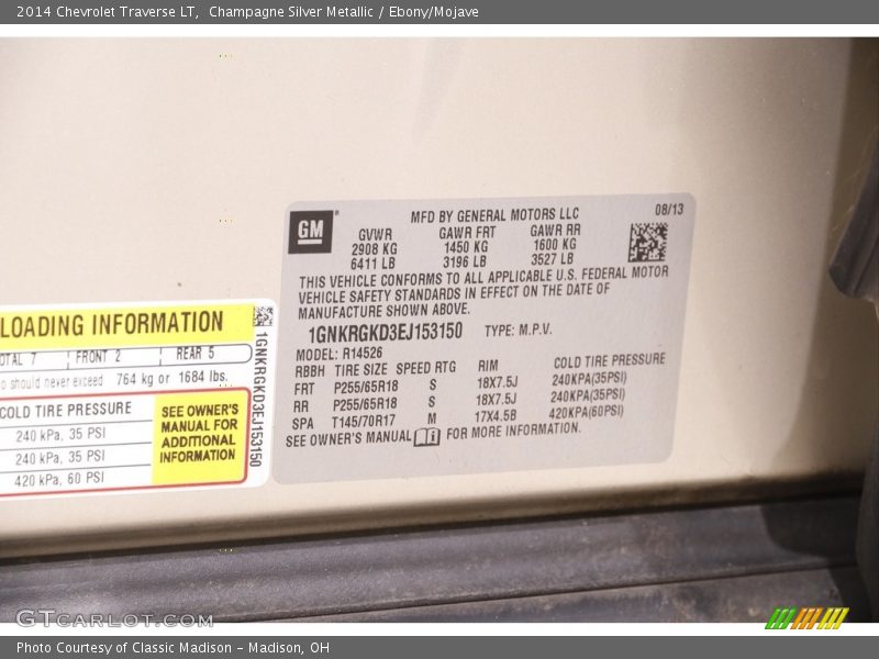 Champagne Silver Metallic / Ebony/Mojave 2014 Chevrolet Traverse LT