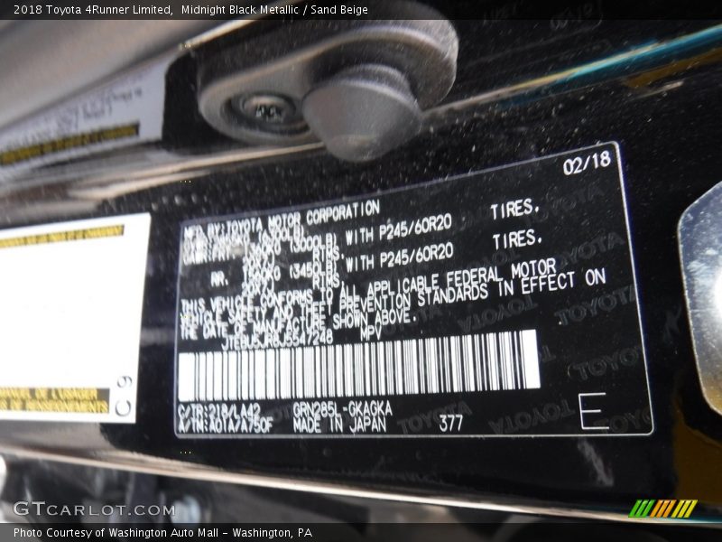 Midnight Black Metallic / Sand Beige 2018 Toyota 4Runner Limited