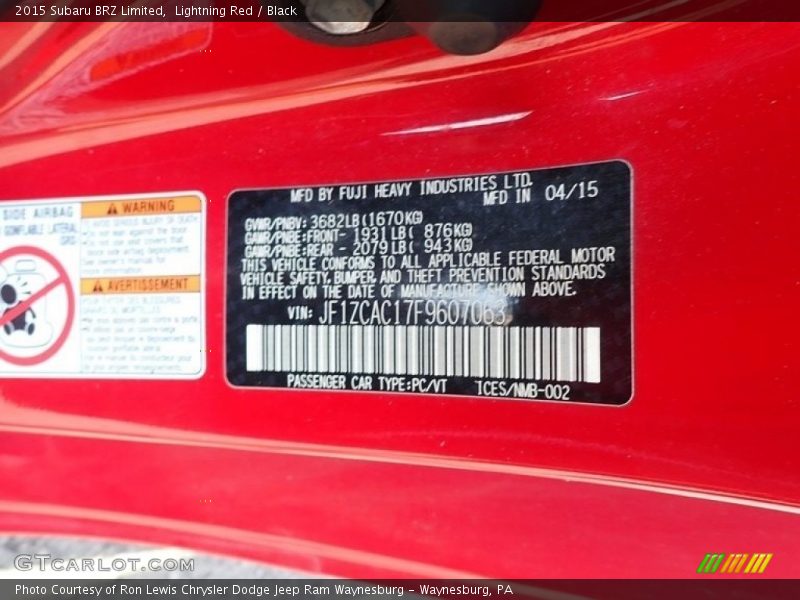 Lightning Red / Black 2015 Subaru BRZ Limited