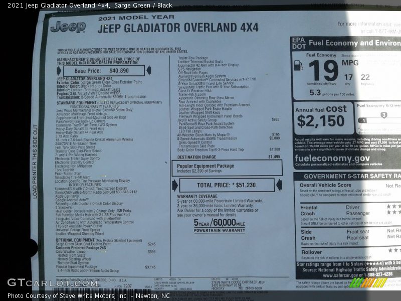 Sarge Green / Black 2021 Jeep Gladiator Overland 4x4