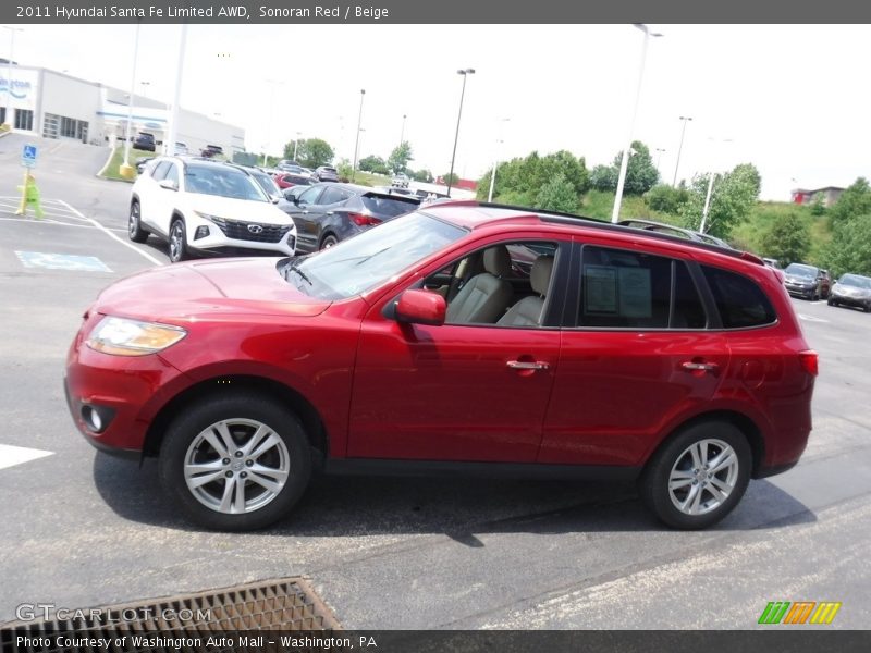 Sonoran Red / Beige 2011 Hyundai Santa Fe Limited AWD