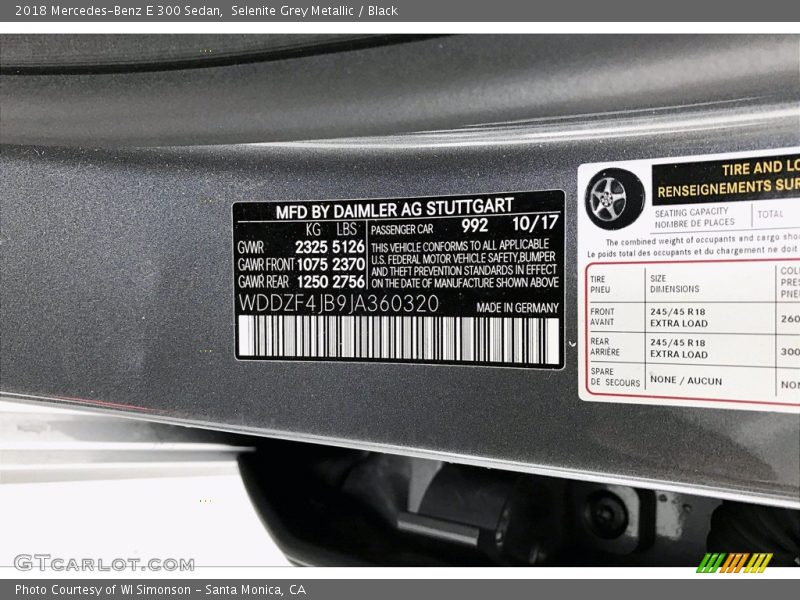 Selenite Grey Metallic / Black 2018 Mercedes-Benz E 300 Sedan