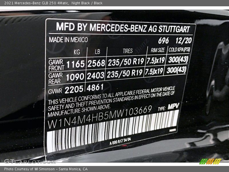 Night Black / Black 2021 Mercedes-Benz GLB 250 4Matic