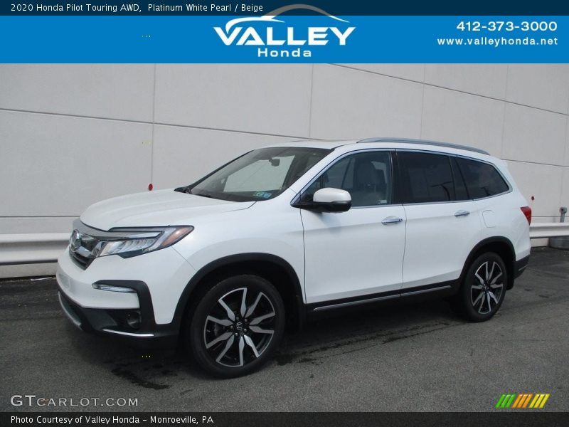 Platinum White Pearl / Beige 2020 Honda Pilot Touring AWD