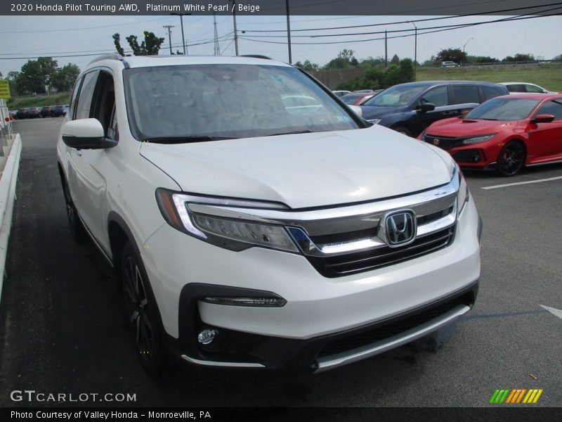 Platinum White Pearl / Beige 2020 Honda Pilot Touring AWD