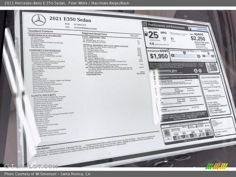 Polar White / Macchiato Beige/Black 2021 Mercedes-Benz E 350 Sedan