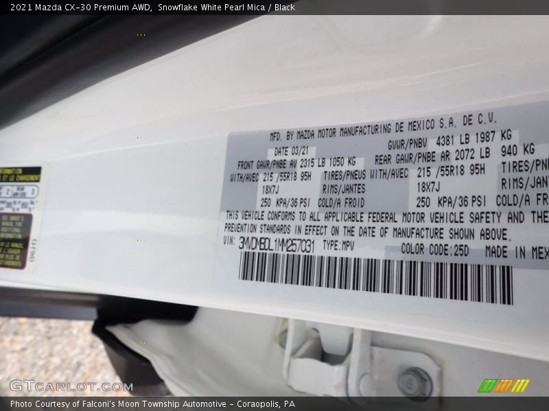 Snowflake White Pearl Mica / Black 2021 Mazda CX-30 Premium AWD